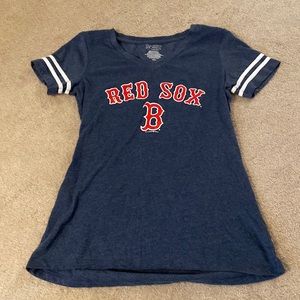 Red Sox Navy Blue V-Neck with Stripped Sleves